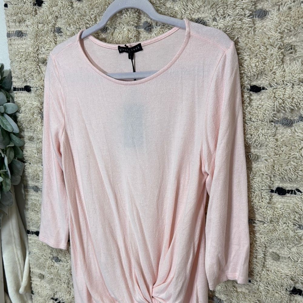 NWT Gibson Pink Smoke Cozy Twist Front Pullover 3/4 sleeve Sweater Size S - Picture 4 of 9